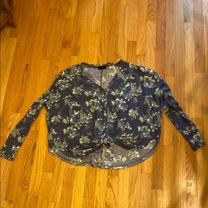 Urban Outfitters Black and Green Tie Front Long Sleeve Blouse